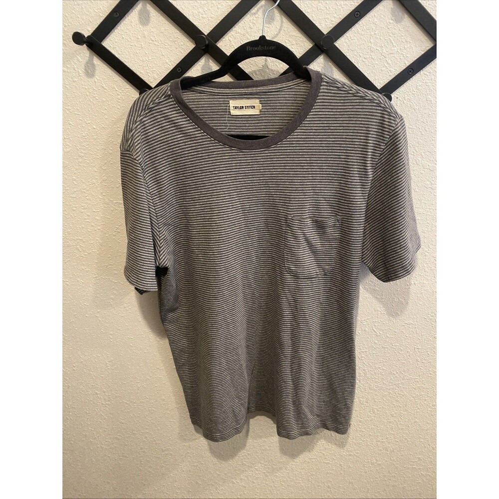 Taylor Stitch Heavy Bag Tee Striped 42 Large Grey Stripe Pocket Heavyweight
